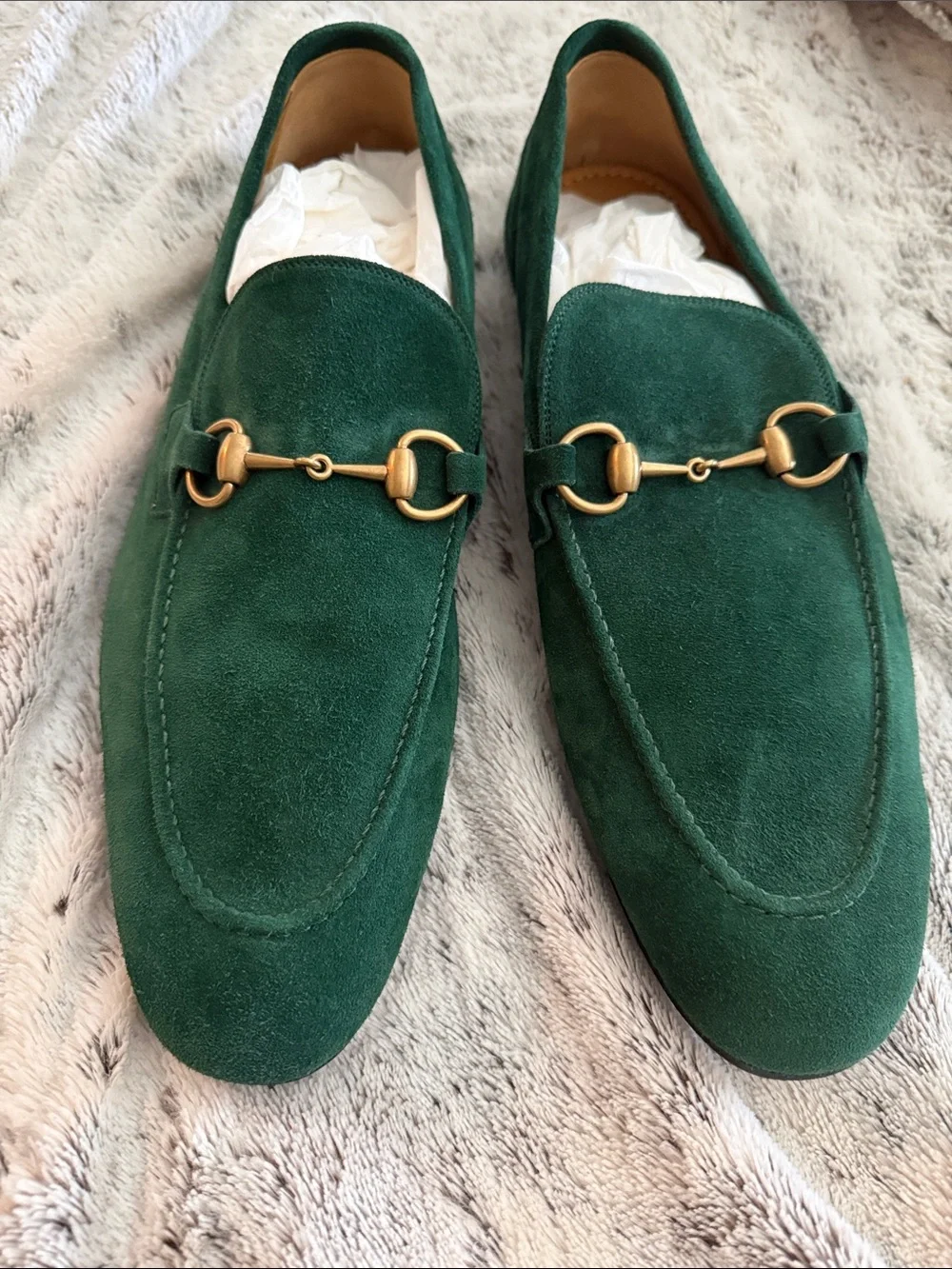 Gucci Green Suede Horsebit Loafers